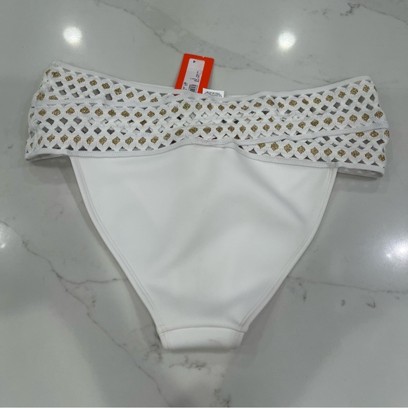 NWT RU Resort White Cut Out Bikini Bottom with Gold Accents - Picture 13 of 15